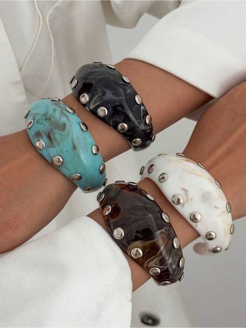 Chunky Resin Stud Cuff Bracelet - Turquoise, Black, Brown, White
